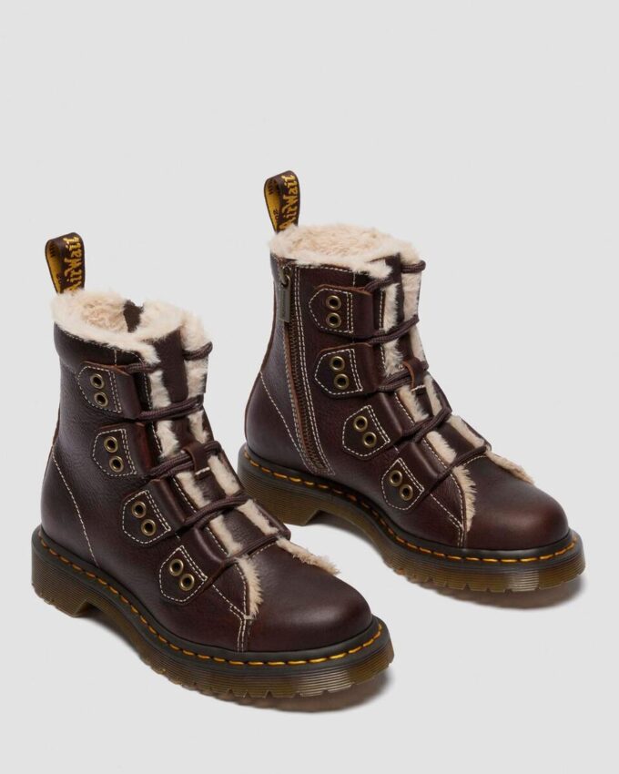 1460 Bottes en cuir à lacets doublées de fausse fourrure 1460 Bottes en cuir à lacets doublées de fausse fourrure