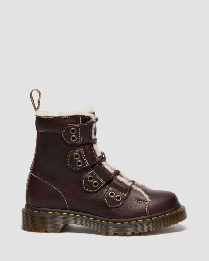 1460 Bottes en cuir à lacets doublées de fausse fourrure 1460 Bottes en cuir à lacets doublées de fausse fourrure