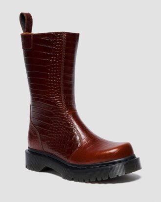 Bottes en cuir gaufré croco REJENA