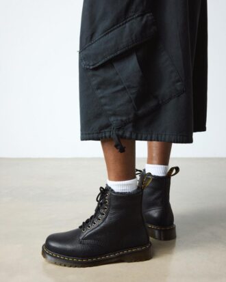 Bottes à lacets 1460 en cuir Grizzly doublées de fausse fourrure