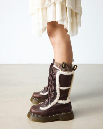 Bottes à lacets Buzz en cuir Grizzly doublées de fausse fourrure