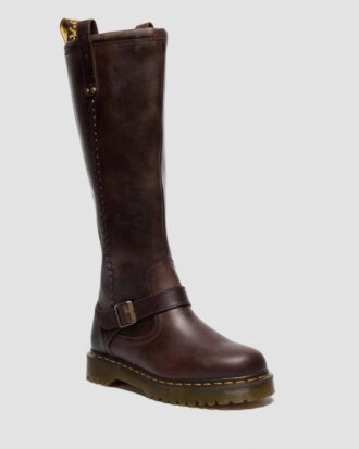 Bottes motardes Anistone en cuir Crazy Horse montant jusqu&rsquo;aux genoux